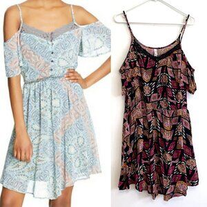 XHILARATION Short Sleeve Cold Shoulder Dress Black Pink Geometric Boho Mini XXL